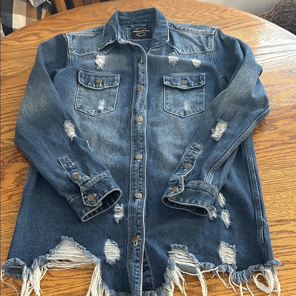 American Bazi Blue Distressed Jean Jacket